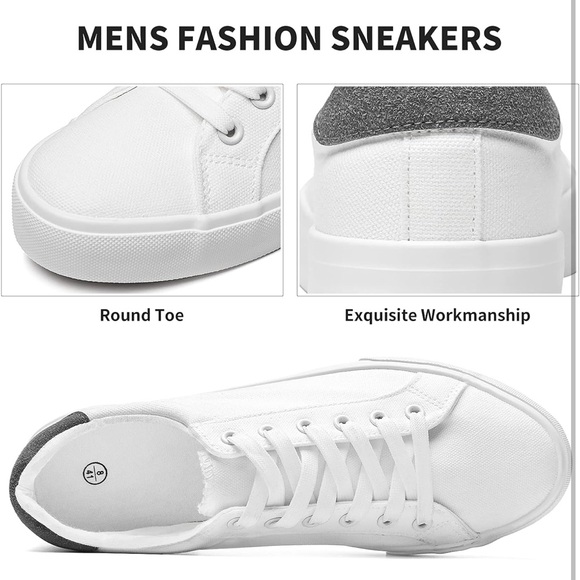 Mens Canvas Shoes White Sneakers Low Top Lace Up Casual Shoes 11 - Picture 3 of 11